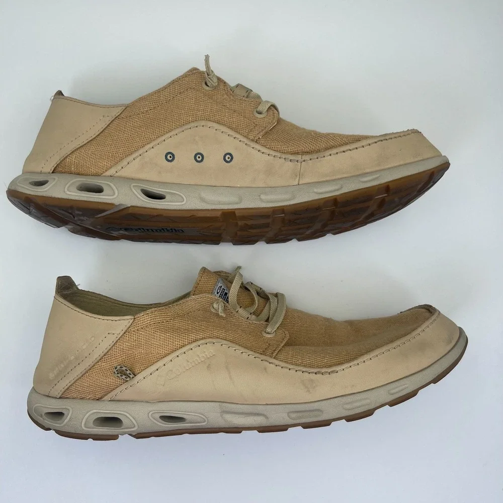 Columbia PFG Bahama Vent Men's Shoes Size 12 Tan Canvas Deck Loafers BM8999-241